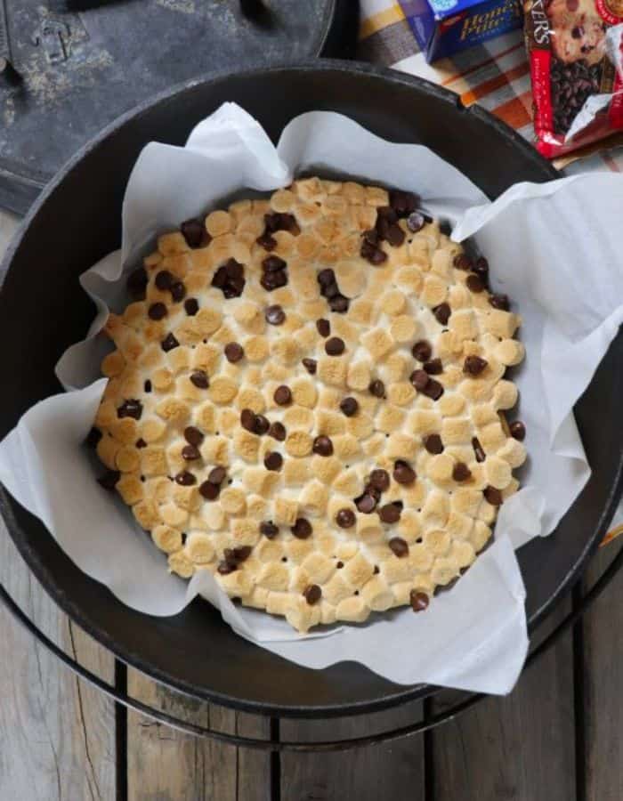 The classic dessert of S'mores is made in a Dutch oven and transformed into this dip!