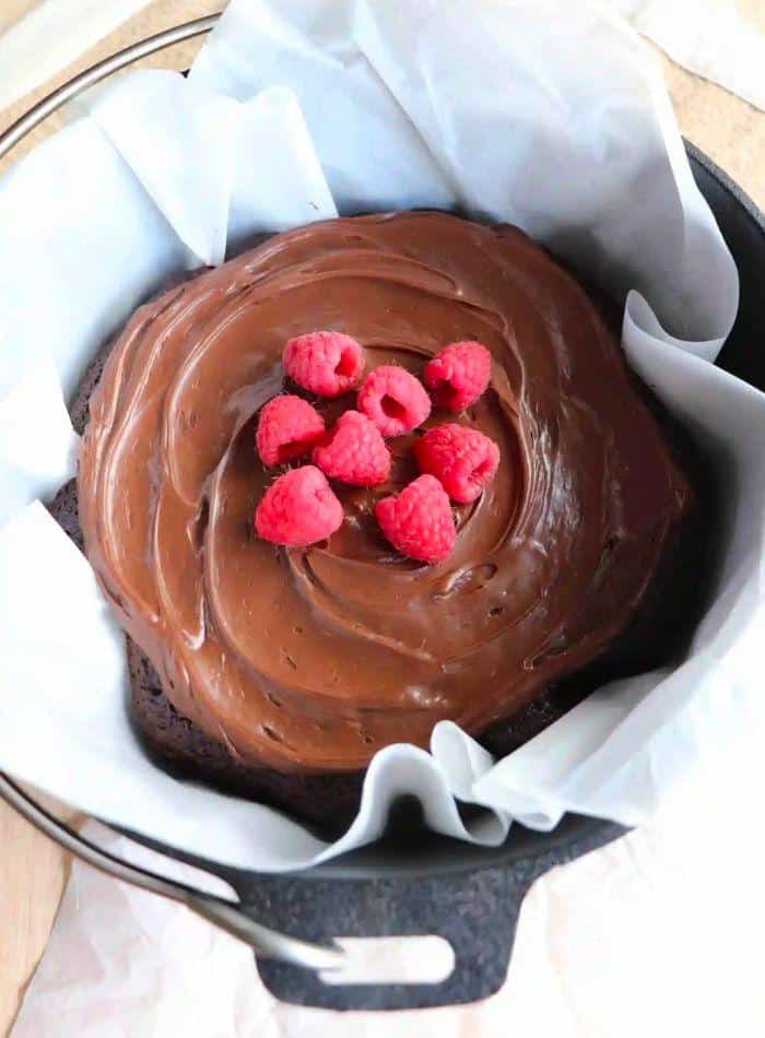 Nothing beats a chocolate cake such as this one while sitting around a campfire.