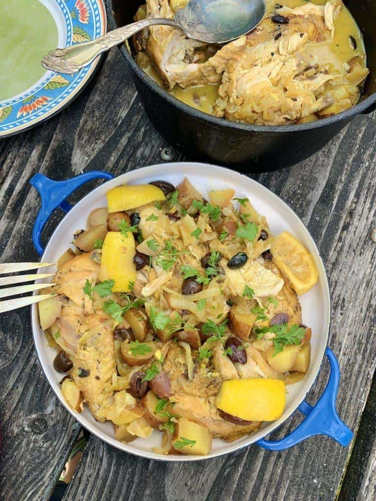 The completed dish looks mouthwatering and beautiful served on a platter.