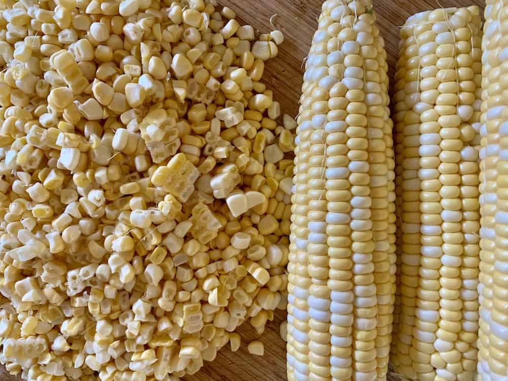 This corn has been cut off the cob prior to being cooked. It is ready for mixing into the gluten free corn casserole.