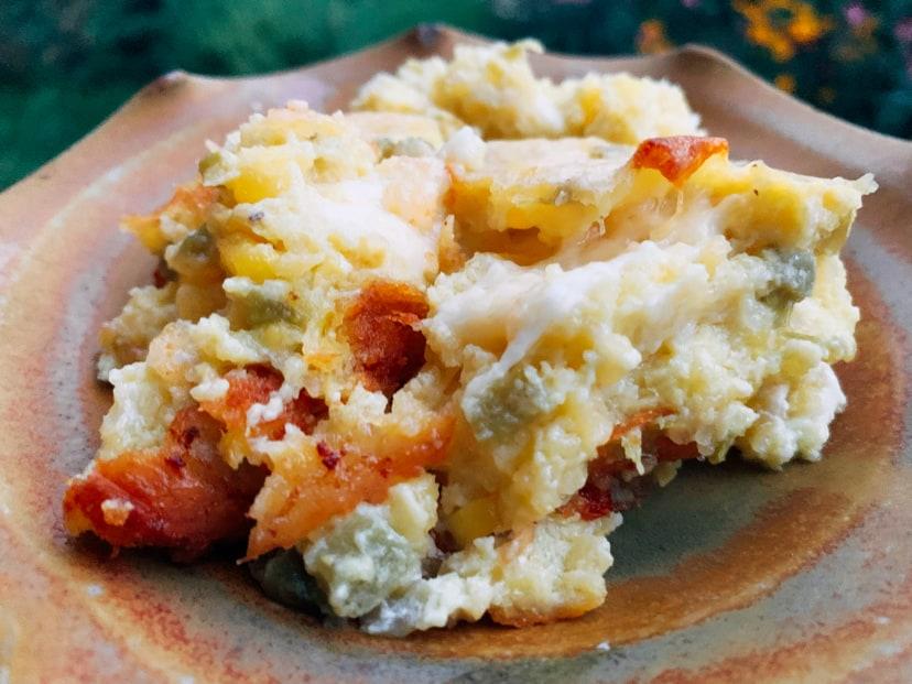 Nothing beats a hot creamy and cheese gluten free corn casserole with green chilies on a cool evening.