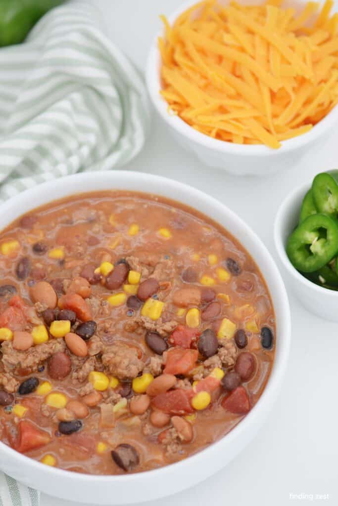 Taco soup is made with 7 canned items and is super easy to make when camping!