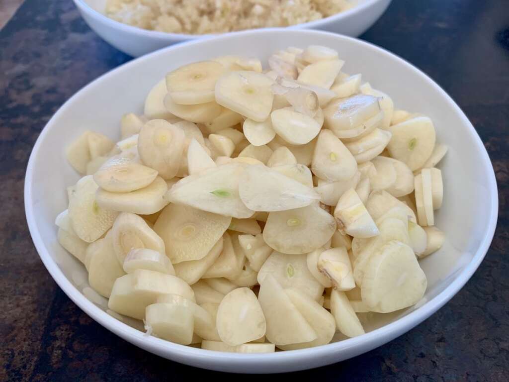 Sliced dehydrated garlic chips are a great item to use to make garlic powder.