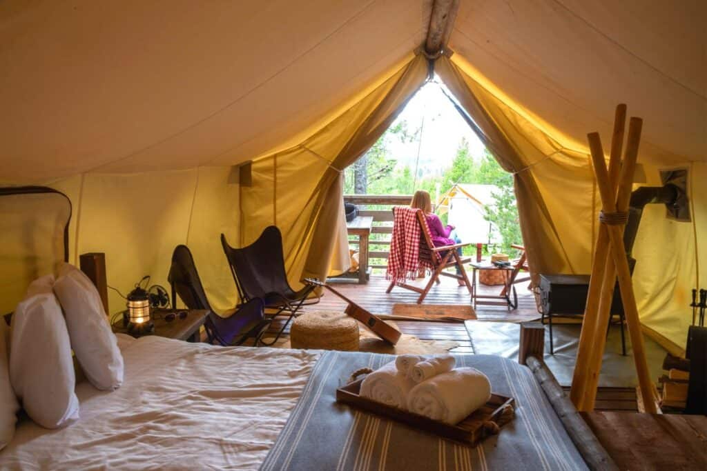Glamping, or camping in style, is one of the different types of camping offering more comforts from home for the camper.