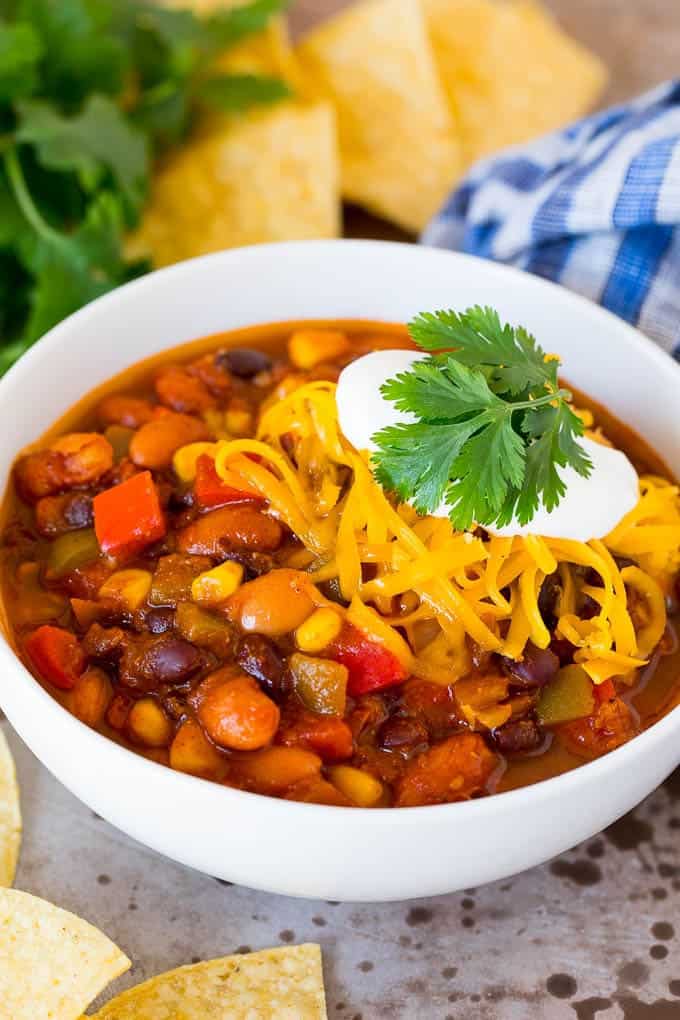Vegetarian chili is a classic choice for a camping meal.