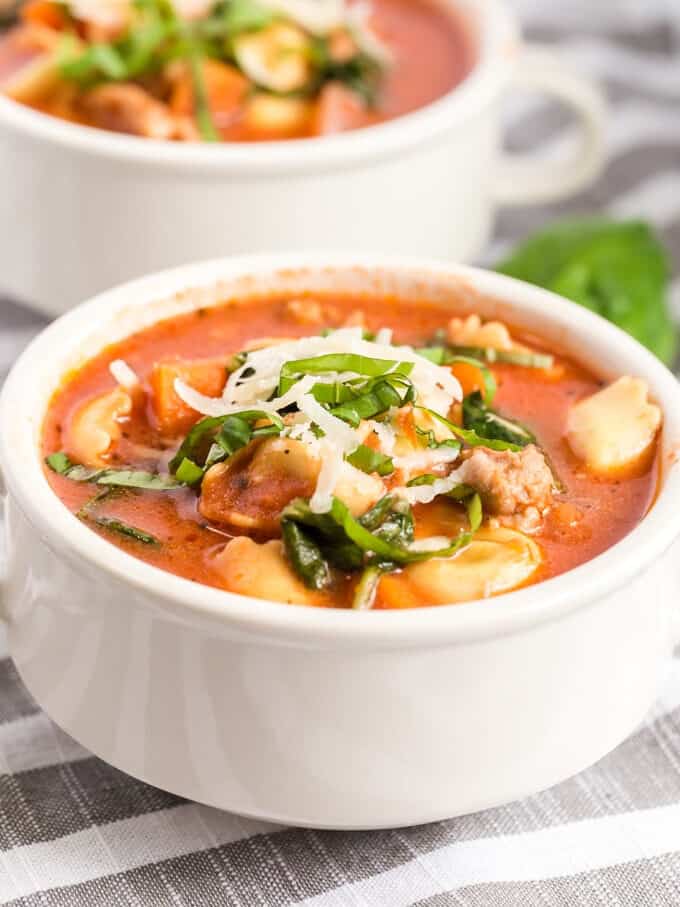 Tortellini soup with sausage is a favorite camping soup recipe for a cold night.