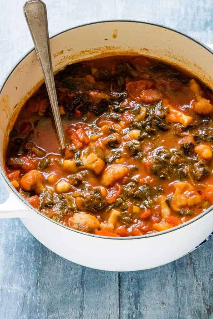 Easy tomato soup made with chickpeas is the perfect option for those needing a simple camping meal.