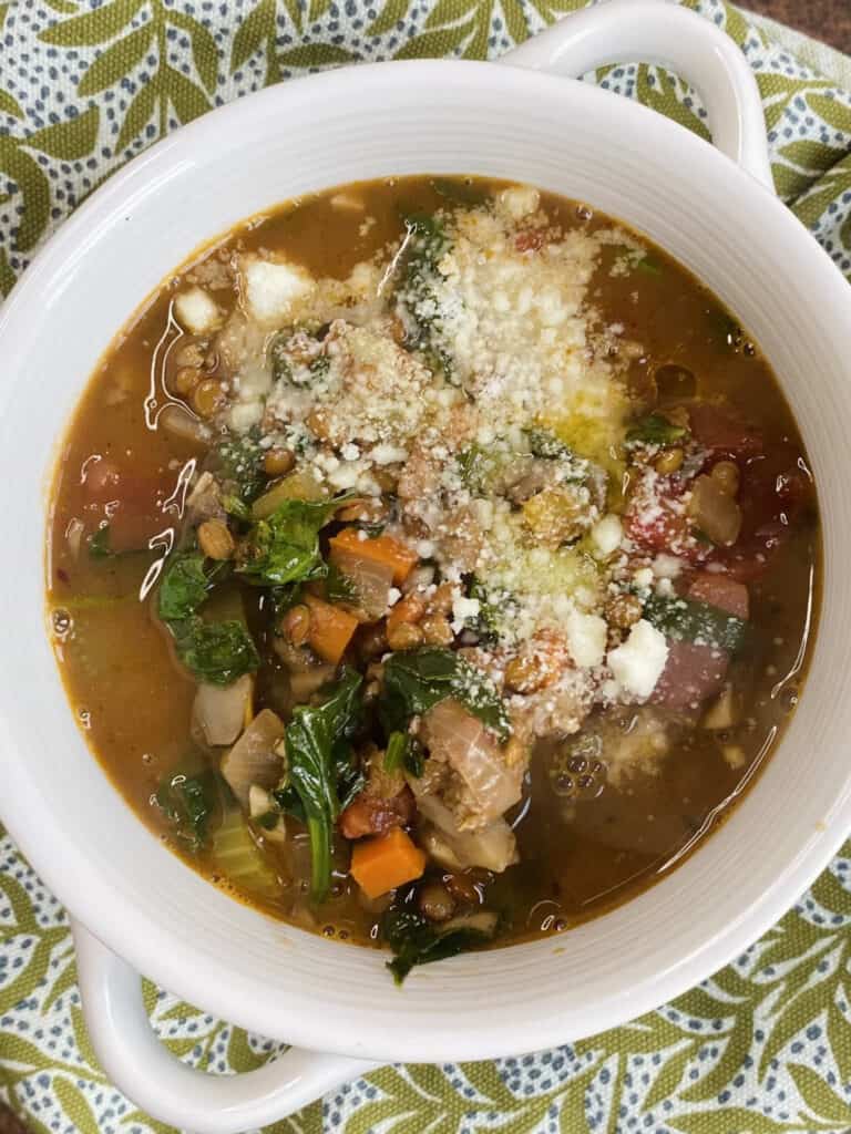 This Lentil Soup with Sausage is the perfect choice for dinner when camping in cooler weather.