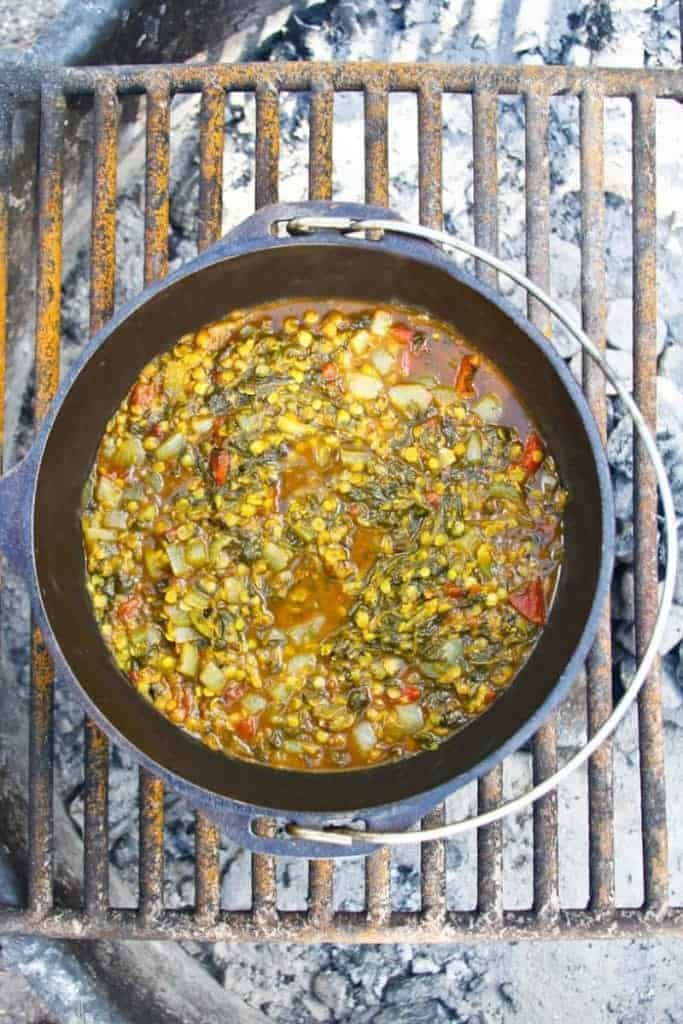 This red lentil stew has all the spices in it to warm you up on a cold night when camping!