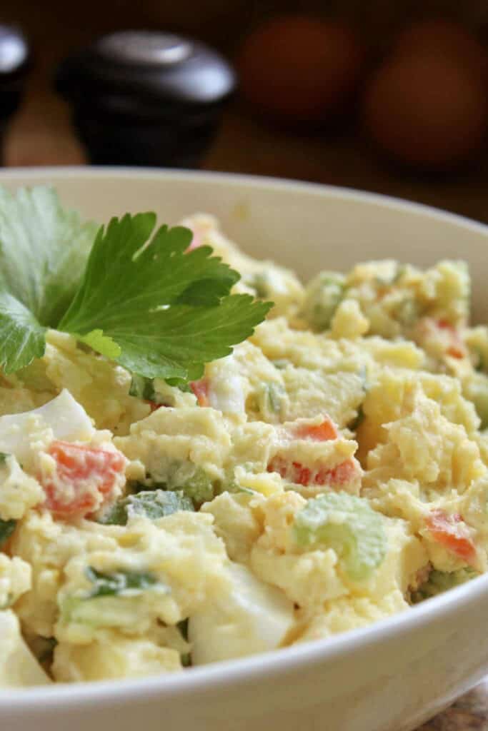 Gamja or Korean potato salad is a good side dish for camping because it can be made in advance. 