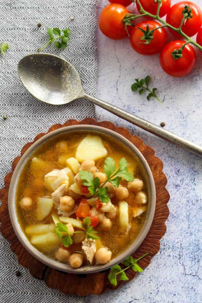 This quick chicken soup can be made with boxed broth for faster preparation.