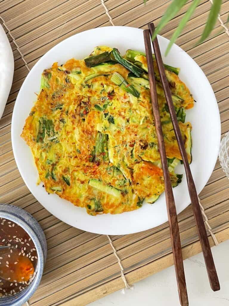 Korean Vegetable Pancakes help you get your serving of vegetables in for the meal when out camping.