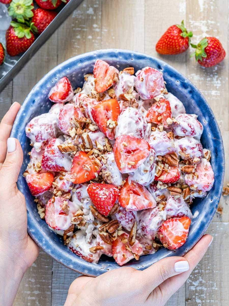 This gorgeous strawberry pecan salad is a great make ahead dessert for camping and is a healthier option too!