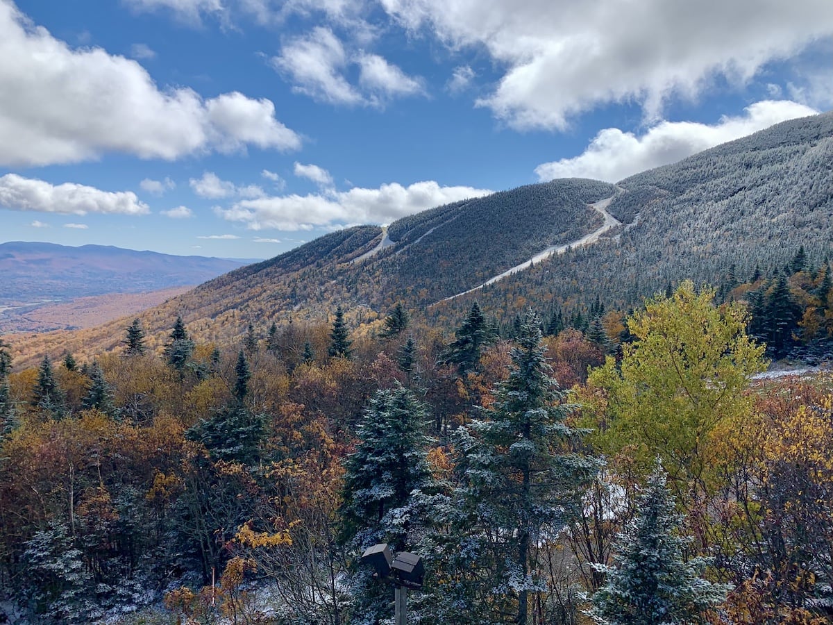 The Stowe Mountain gondola allows visitors to see a birds eye view of the fall colors.