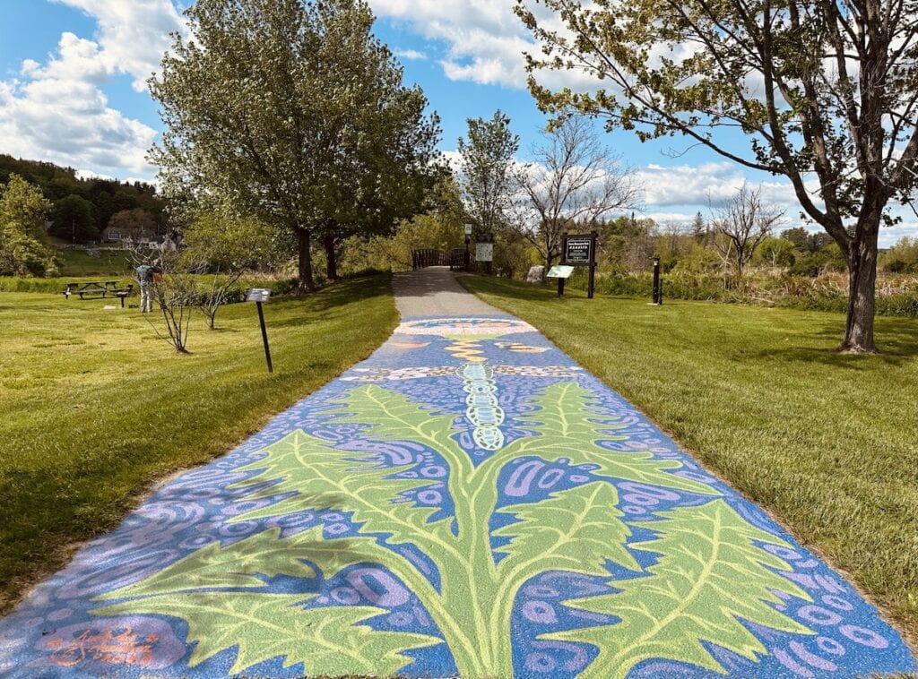 The scenic Stowe Rec Path is wonderful to experience year round and has a beautiful mural painted on the path at the beginning.