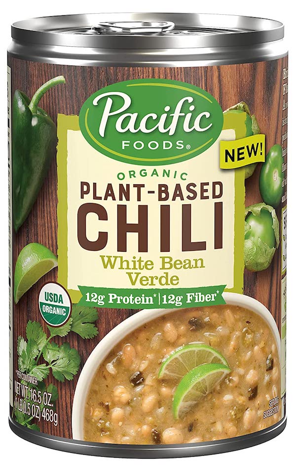 This plant-based white bean chili verde hits the spot on a cold camping night.