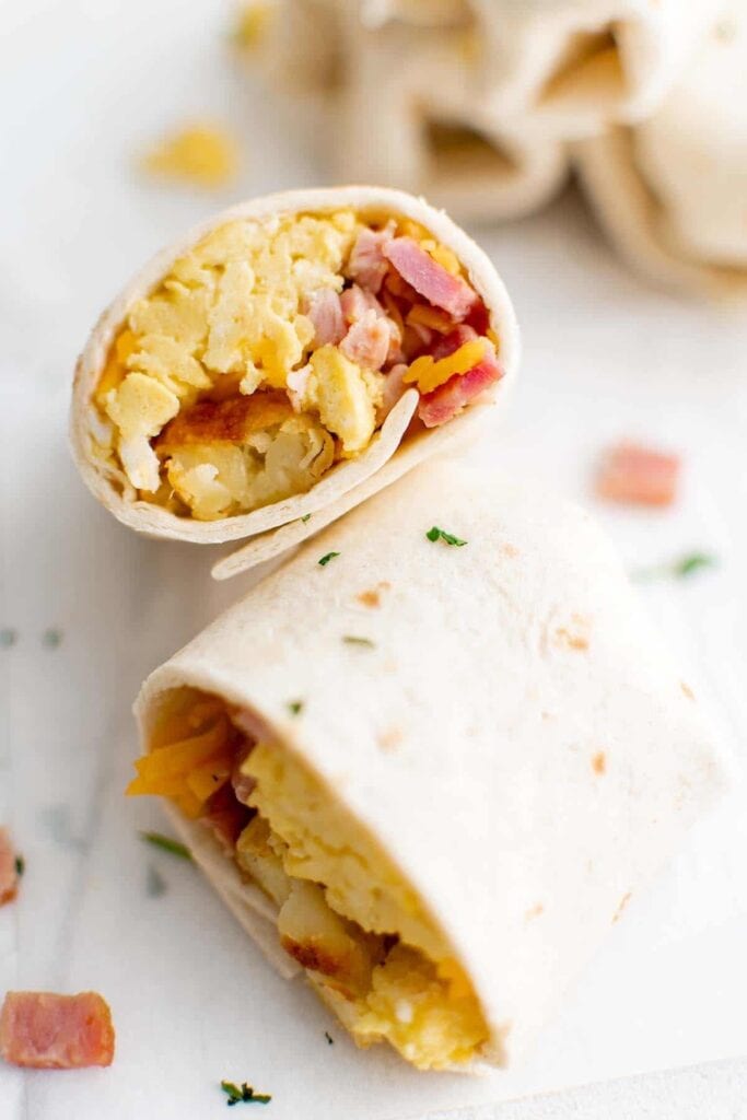 Make Ahead Breakfast Burritos are an idea high protein make ahead camping breakfast.