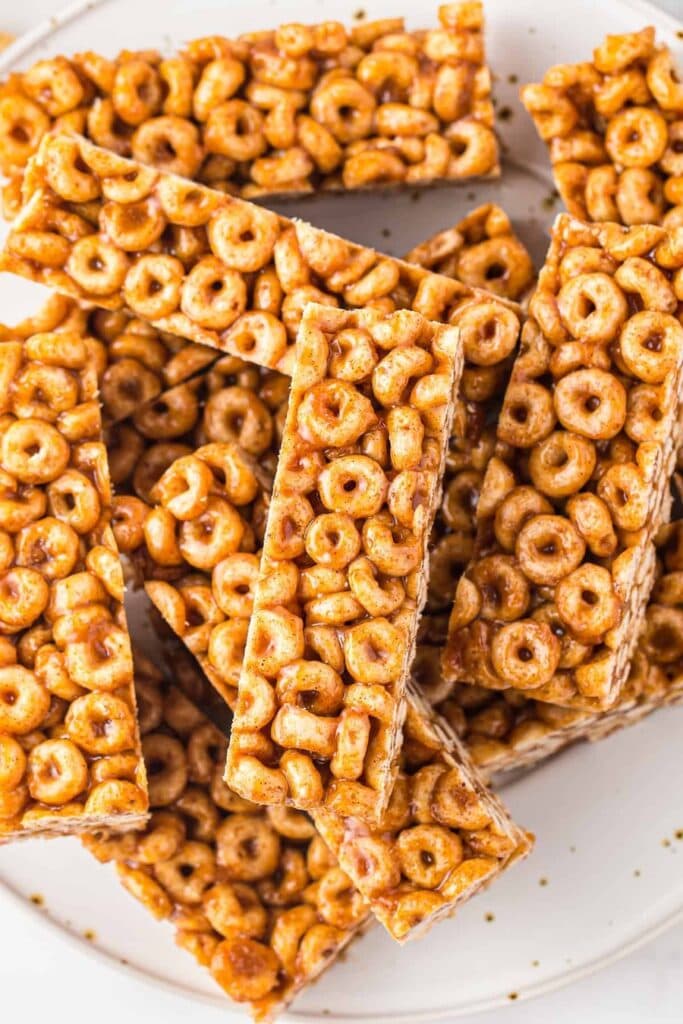 Fun cereal bars are a great made with Cheerios are a favorite camping food idea for a snack.
