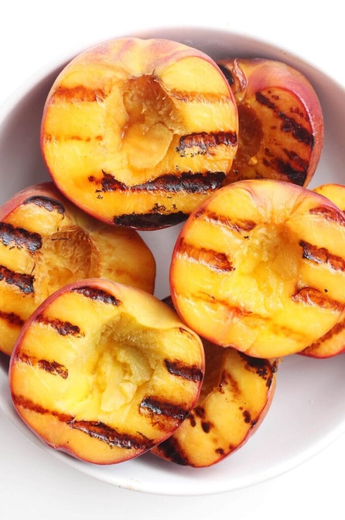 Grilled peaches have a gorgeous golden hue and they flavor is really enhanced by the heat.