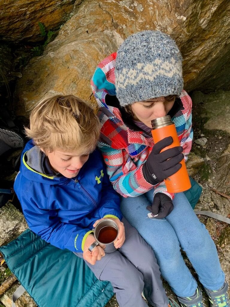 On short cold hikes a pair of insulated jeggings may suffice for you as they do for these kids.